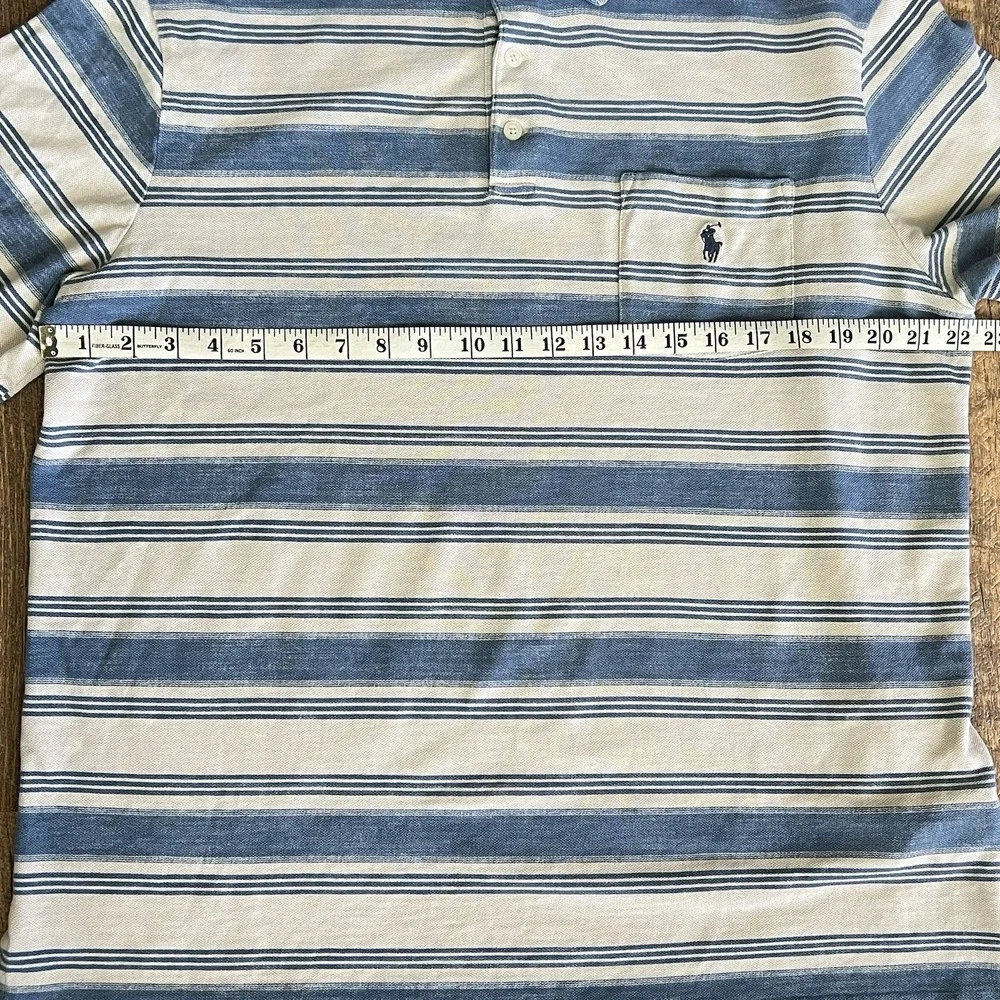 Polo Ralph Lauren Classic Striped Mesh Polo Shirt Large Embroidered Pocket Pony